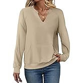 EADINVE Womens V Neck Sweatshirts with Pockets Fleece Pullover Casual Loose Fit Long Sleeve Tops Fall Clothes 2025