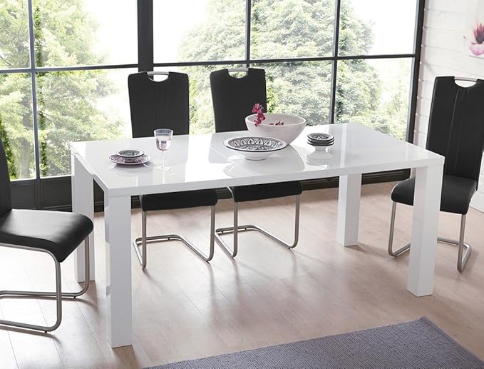 Esstisch Elton 120(160)x90x75cm Hochglanz weiss, Synchronauszug Esszimmertisch Küchentisch Tisch