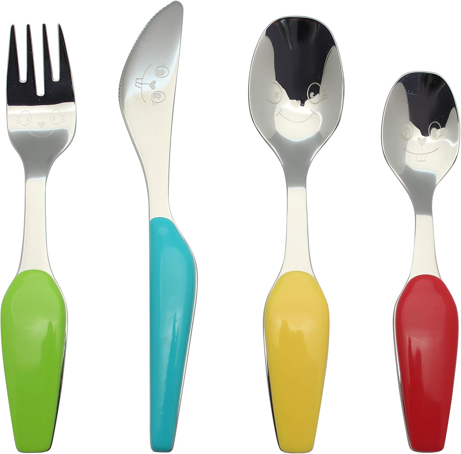 Exzact Childrens Cutlery 4pcs Stainless Steel/Kids Cutlery, 1 x Fork, 1 x Knife, 1 x Dinner Spoon, 1 x Dessert Spoon