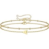 M MOOHAM Valentines Day Gifts for Her Women - Layered Initial Bracelets Gift Letter A-Z Charm, Dainty 14K Gold Plated Initial Bracelets for Women Teen Girls Birthday Jewelry Gifts