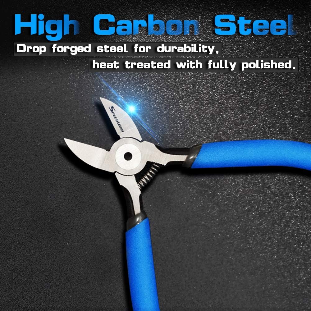 SPEEDWOX Flush Cutters 5 Inches Mini Flush Cut Micro Plastic Nippers Angled Wire Cutting High Carbon Steel High Leverage with Spring Precision Tools Jewelry Making - Image 3