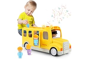 Nicmore School Bus for Toddlers: Musical Toy With Lights, Sounds & 5 Figures for Ages 1-4 | 1st 2nd Birthday Gifts for Kids 18 Months+