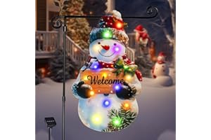 AMADECOHOME Lighted Christmas Garden Flag 22x13, 8 Modes Double Sided Solar Christmas Decorations Outdoor LED Navidad Flag, Christmas Yard Decorations for Xmas Patio Lawn Door Porch (Snowman Multicolor)