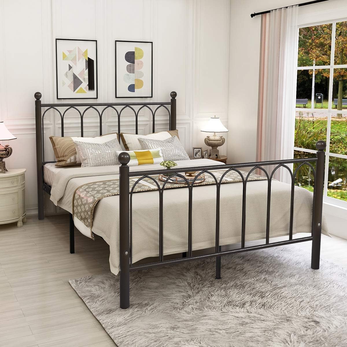 JURMERRY Double Metal Bed Frame with Headboard and Footboard Heavy Duty