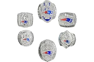 RYDDPZ GIFT SET NEW ENGLAND RUGBY 2001 2003 2004 2014 2016 2018 6-TIMES WORLD CHAMPIONSHIP RING, 6 RINGS SET WITH 6-HOLE WOODEN DISPLAY BOX PACKAGING, HOLIDAY GIFT FOR BASEBALL FANS