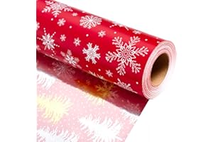 Garbendy Reversible Christmas Wrapping Paper Roll - 17 Inch X 32.8 Feet - Pink with Gold & Silver Trees, Red Snowflake, Metallic Foil Design for Christmas, Holiday, Party, Celebration
