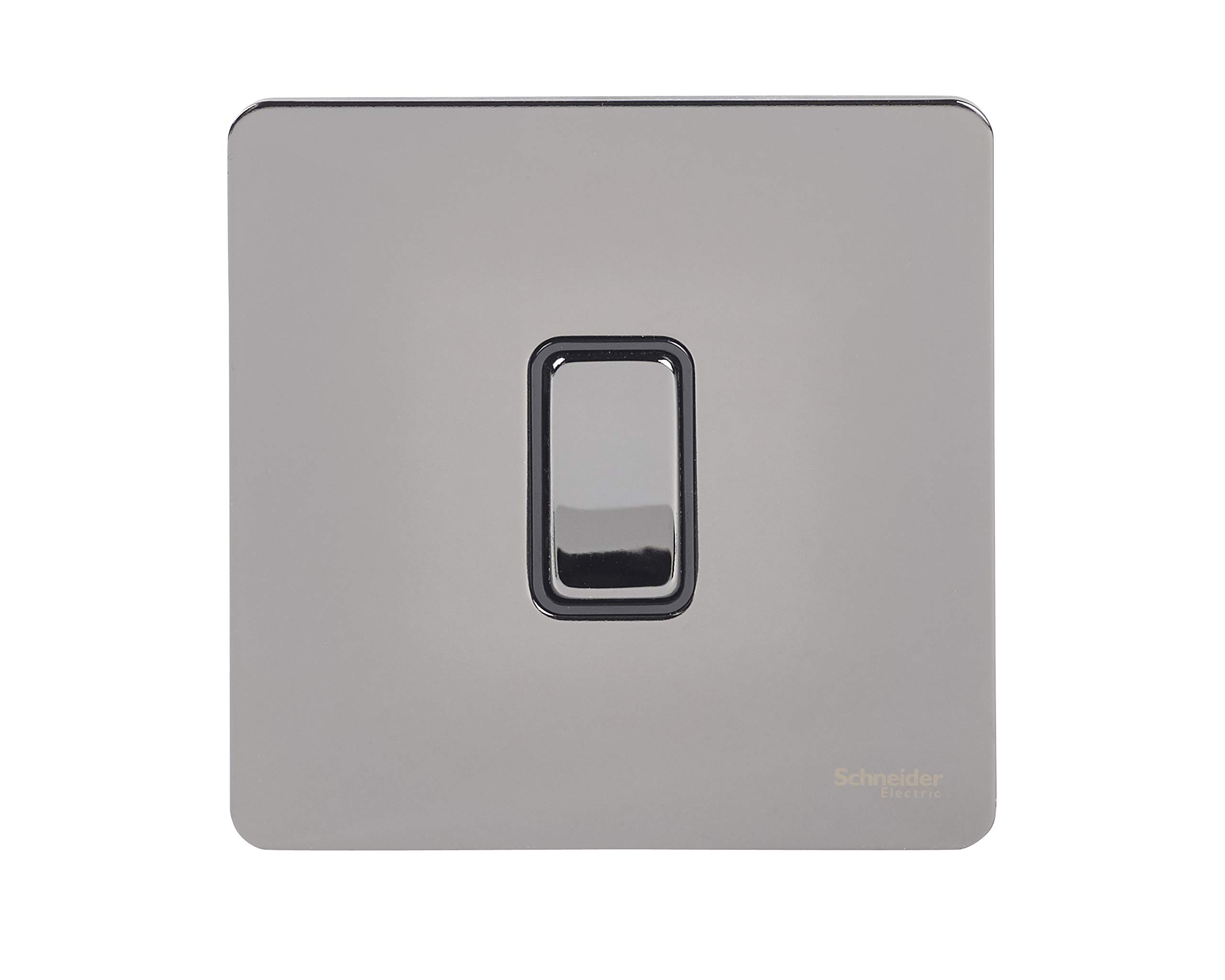 Schneider Electric Ultimate Screwless Flat Plate - Single 2 Way Light Switch, Single Pole, 16AX, GU1412BBN, Black Nickel with Black Insert โ image 1