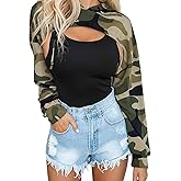 BEJONS Women Long Sleeve Cropped Super Crop Top Hoodies Sweatshirt Aesthetic Punk Hip Hop Dance Sexy Rave Cloth
