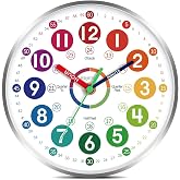 Roymnie Wall Clock for Kids Learning Battery Operated Analog Silent 8" | Learning to Tell Time Easily Non Ticking Analog Colorful Teaching Time Clock Decorative for Kids Room Classroom School Modern