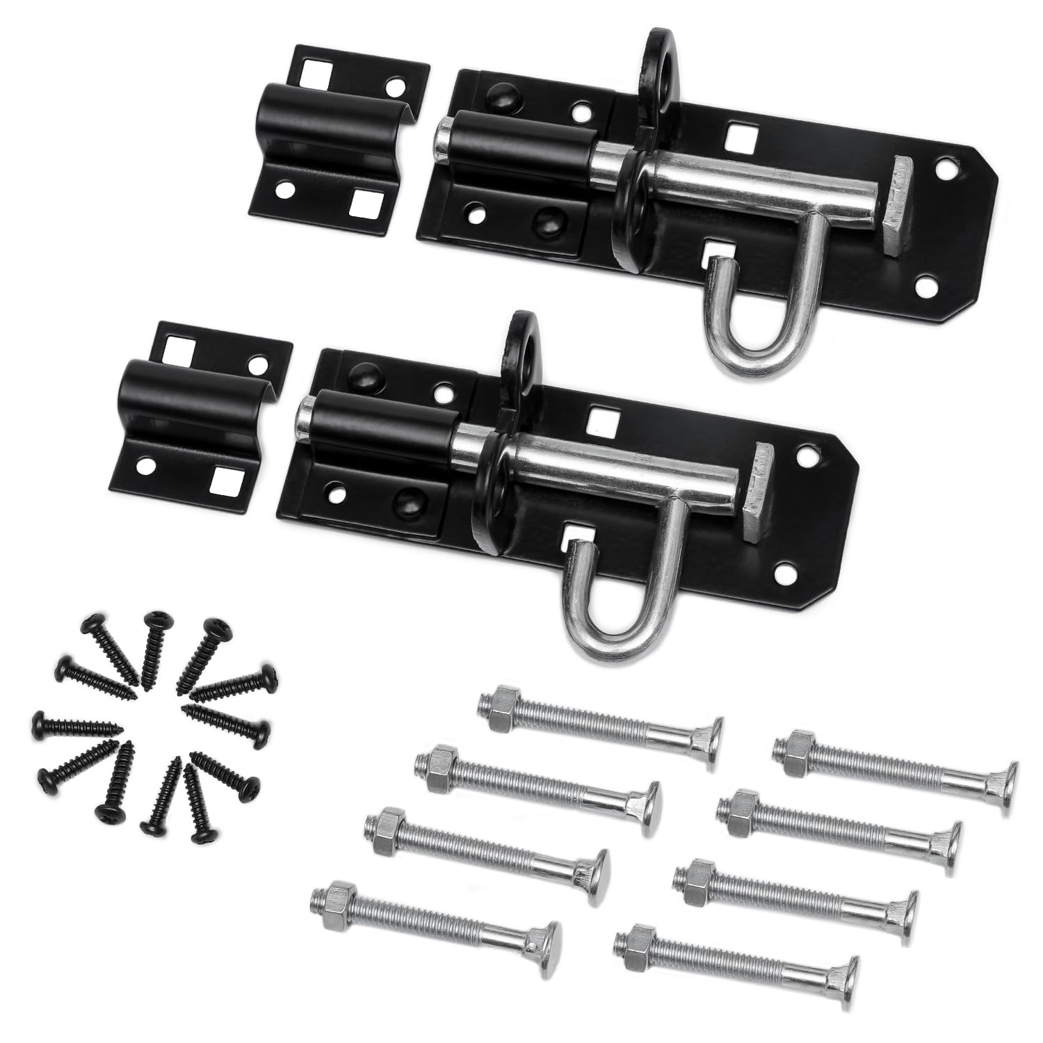 Brenton Bolt Door Lock - 2 Pack 100mm (4") Sliding Padbolt with Black Powder Coated Finish - Anti-Rust Gate Bolts for Wooden Gates, Garden Shed, Garage Door | Strong Lock