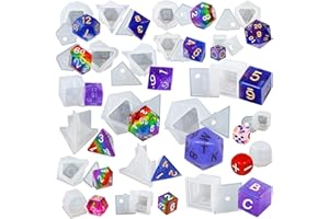 FUNSHOWCASE Resin Dice Molds Epoxy Casting Kit Set Number Letter Operation D4 D6 D8 D10 D12 D20 D24 20-Count 0.7-1.6inch