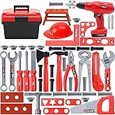 Kids Tool Set, 55 Pcs Kids Tool Set Pretend Play Kids Toys with Tool Box and Electronic Toy Drill, Toy Tools for Toddler Boys Girl Kid Child Ages 3+