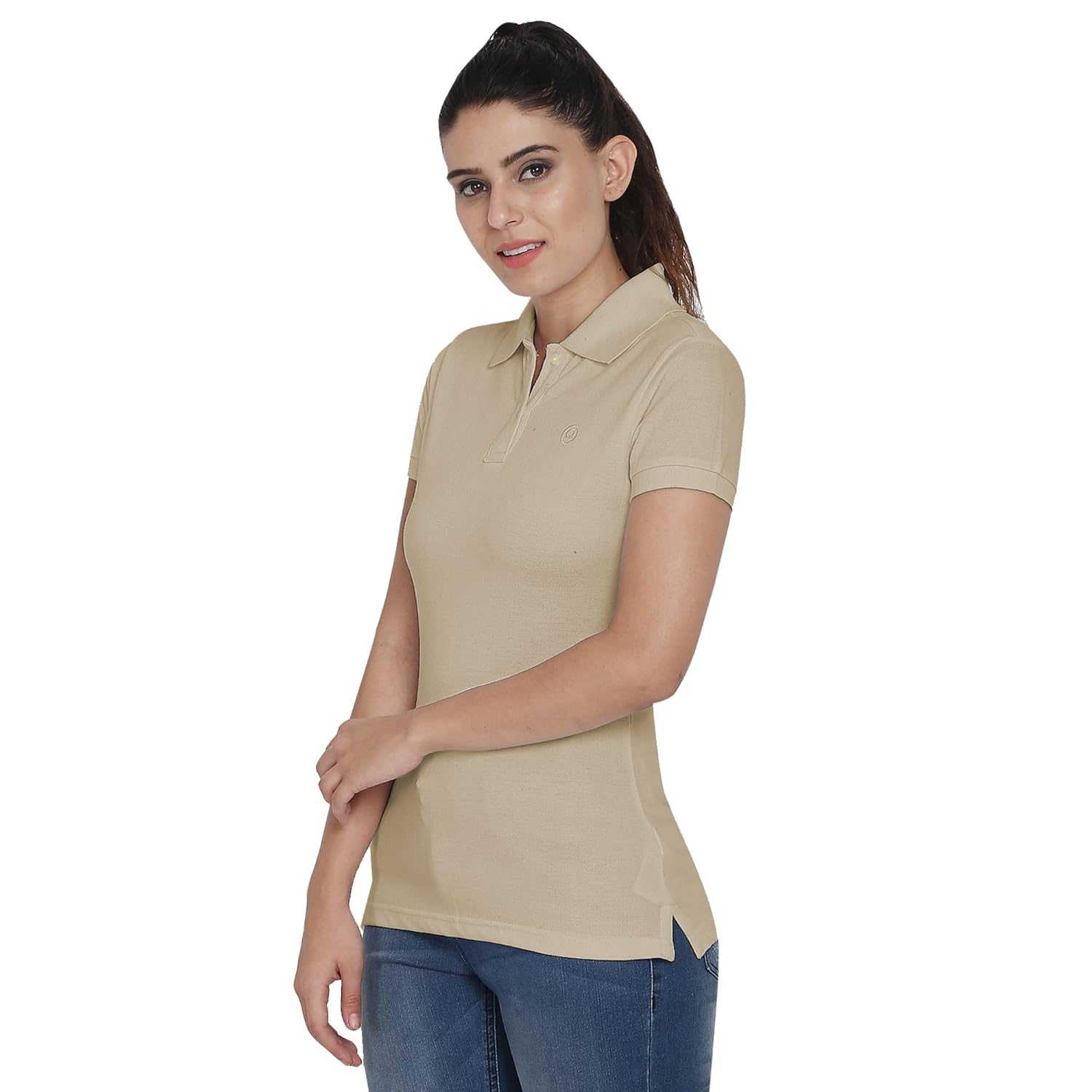 chkokko plain cotton polo neck half sleeves collar t shirt for women