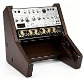 Gulgix 2-Tier Solid Wood Desktop Synth Stand Compatible with Korg Volca | 22mm Solid Rubberwood, Walnut Finish, Anti-Slip Silicone Pads, Angled Space-Saving Design for DAWless Setups