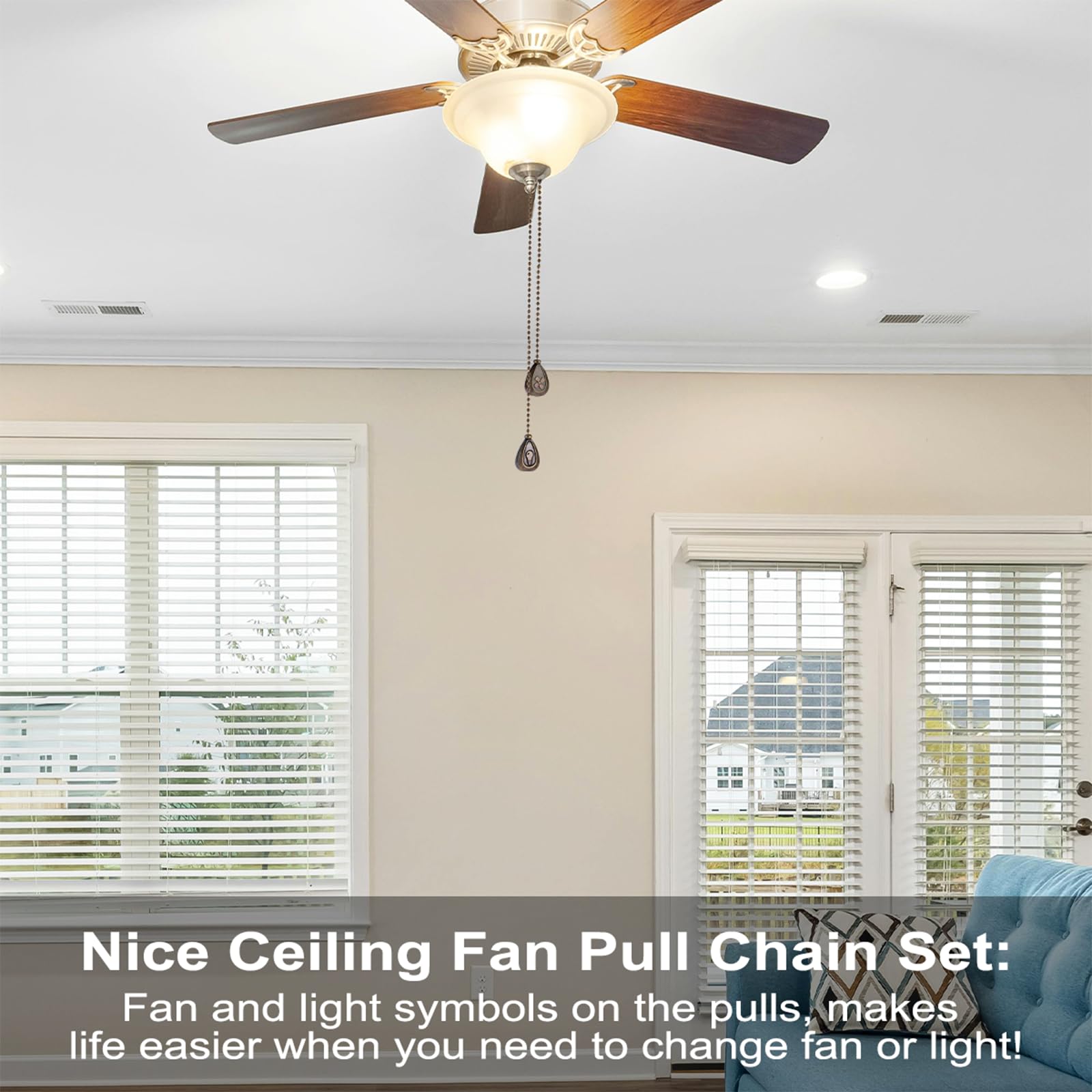4 Pack Bronzed Ceiling Fan Pull Chain Extension, 12 Inches Classic Drop Shaped Pendant Pull Chains for Ceiling Fans and Lights, Decorative Fan Pulls Extenders with Connector (2 light and 2 fan)