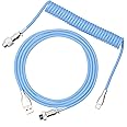 EPOMAKER MIX 1.8m Coiled Type-C to USB A TPU Mechanical Keyboard Space Cable with Detachable Aviator Connector for Gaming Keyboard and cellphone(Peacock Blue)