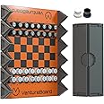 VENTUREBOARD 6 Inches Magnetic Unique Chess Set Board Game - 2 Extra Queens - Folding Board, Portable Travel Chess Board Game Pieces - Orange/Grey