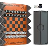 VENTUREBOARD 6 Inches Magnetic Unique Chess Set Board Game - 2 Extra Queens - Folding Board, Portable Travel Chess Board Game Pieces - Orange/Grey