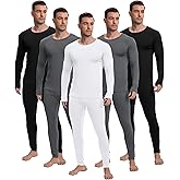 Patelai 5 Sets Men's Thermal Underwear Fleece Base Layer Set Winter Base Layer Cold Weather Top Bottom