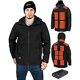 QOPOYU Heated Jacket for Men with Βαtterγ Pack, Winter Soft Shell Windproof Mens Heated Jacket Coat with 17 Heat Zones