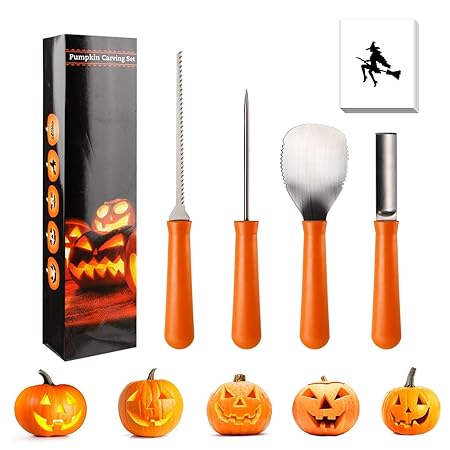 iKALULA Halloween Kürbis Schnitzset, 4 Stück Edelstahl Halloween Kürbis