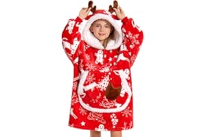 OLAOLA Wearable Blanket Hoodie for Kids, Oversized Hooded Blanket Thick Sweatshirt with Pockets