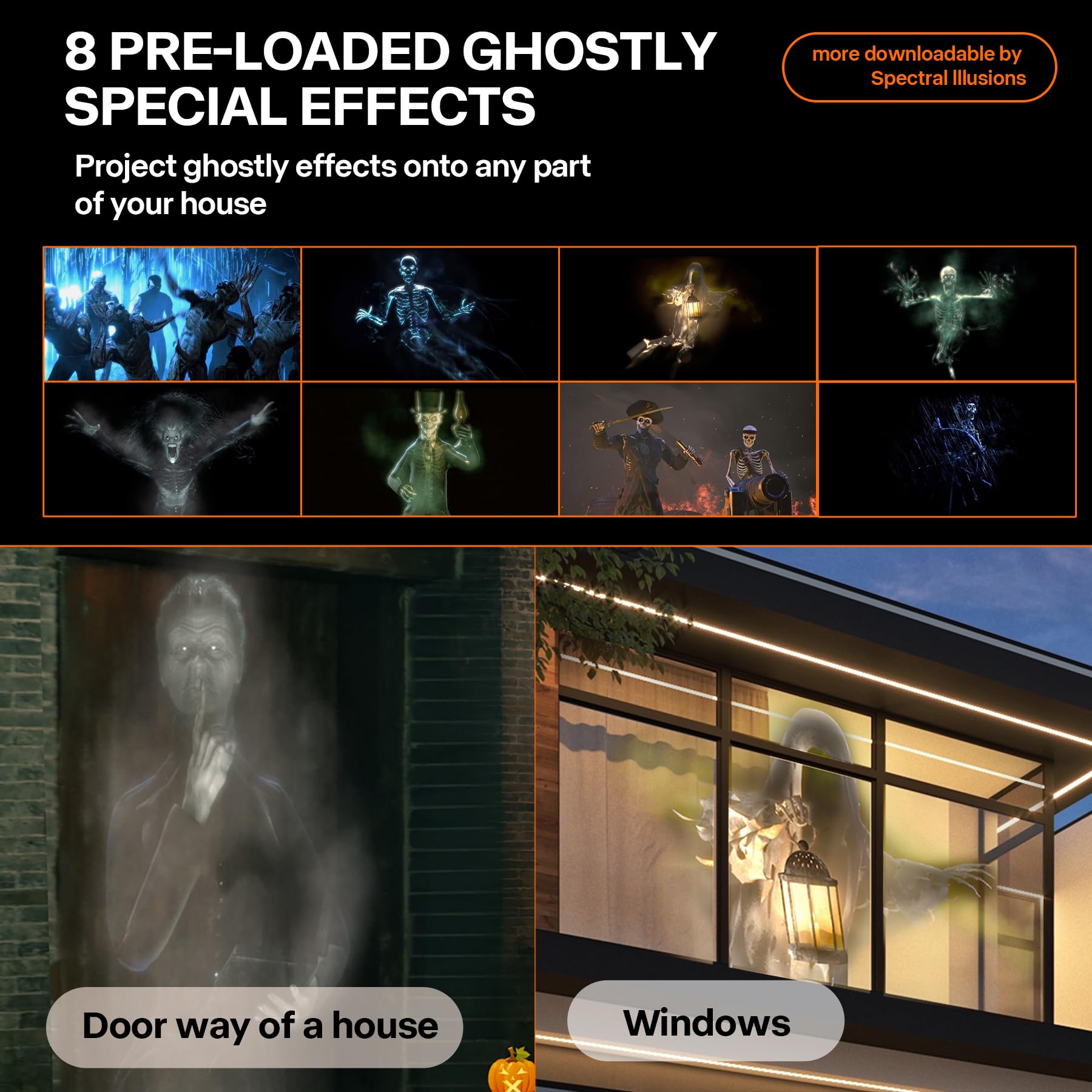 AAXA HP4 Halloween Projector (2024 Upgrade) for Haunted Windows, AutoPlay(tm), Timer Onboard, Holographic Projections, 1080p Native, LED Portable Projector with 8 Pre-Loaded Hologram Movies, Bluetooth