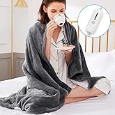 Electric Blanket Heated Throw, Soft Flannel & Sherpa Heating Blanket Throw with 3 Heating Levels & 4hrs Auto Off, Machine Washable, ETL Certified, Home Office Use, 50x60 Inch, Grey
