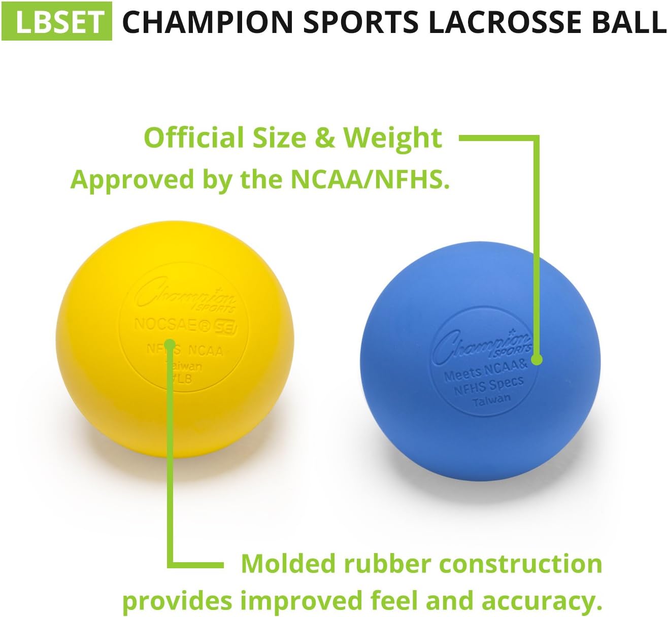 Champion Sports LBSET Colored Lacrosse Balls - NCAA, NFHS and SEI Certified - Assorted, 6 Pack : Lax Balls : Sports & Outdoors