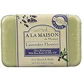 A LA MAISON Lavender Flowers Bar Soap - Triple French Milled Natural Moisturizing Hand Soap Bar (1 Bars of Soap, 8.8 oz)