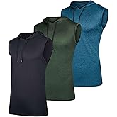 Real Essentials 3 Pack: Mens Dry-Fit Active Hooded Tank Top - Workout Sleeveless Hoodie Drawstring (Available in Big & Tall)