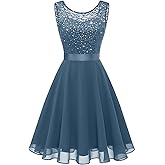 BeryLove Women's Short Prom Dresses for Teens Sleeveless Flowy A Line Wedding Guest Lace Formal Dress