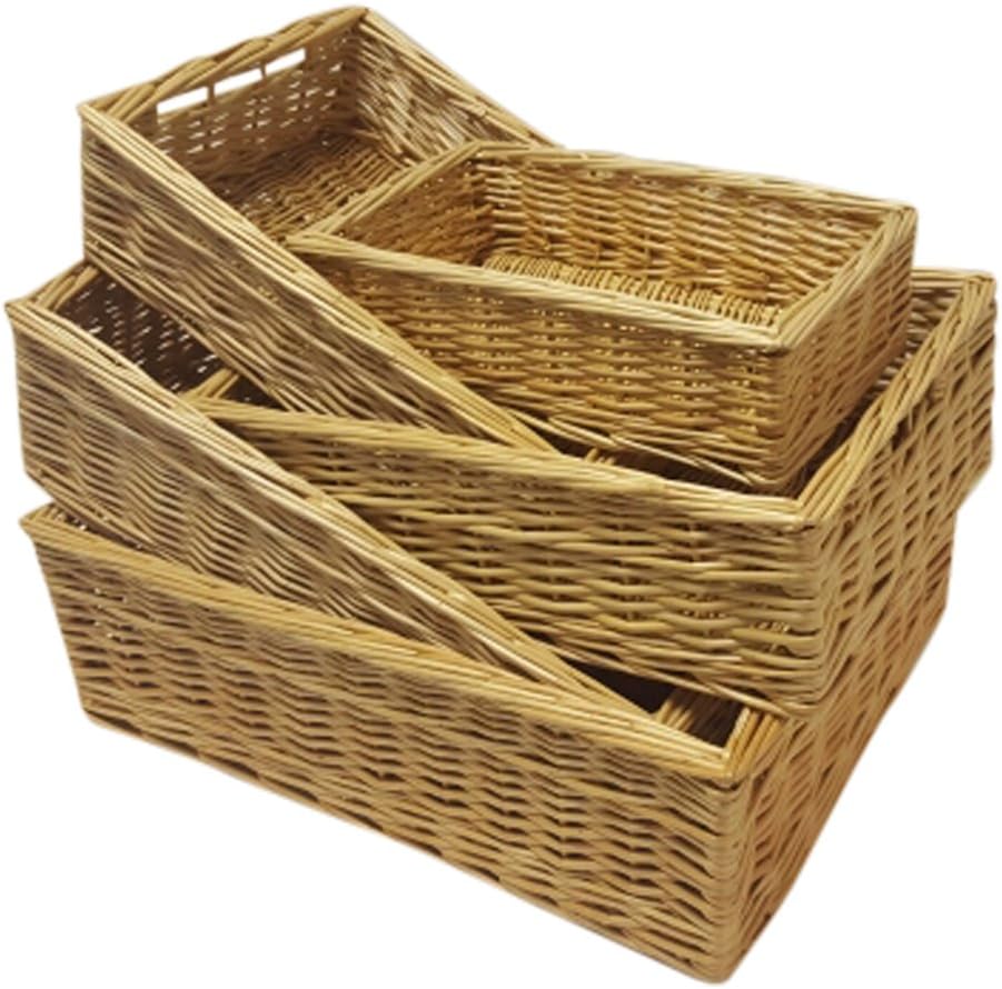 Buff Willow Wicker Shallow Storage Baskets/XSml/Sml/Med/Lge/XLge/Set