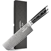 NANFANG BROTHERS Damascus Nakiri Knife, 7 Inch Professional Kitchen Knife with Non-slip Wood Ergonomic Handle, Japanese 10Cr15CoMoV, All Purpose Chef Knife Meat Cleaver Vegetables Chopping