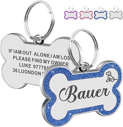 EDSG Personalised Dog Tag Blue Bone Stainless Steel 33x21mm S