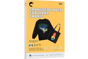 Hiipoo Heat Transfer Paper for T Shirts 40 Sheets, 8.5"x11" Printable Heat Transfer Vinyl for Inkjet Printer Iron on Transfers for Dark Fabric