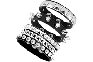 Tosmifairy 3 Pieces Punk Rock Leather Bracelets for Women Pop 80s 90s Emo Jewelry Accessories Retro Spiked Adjustable Wrap Wrist Cuffs