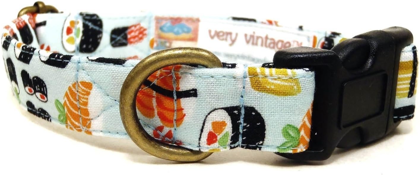 Very Vintage Designs Sushi Roll Dog Cat Collar Floral Collection Organic Cotton Personalized Pet Bandana