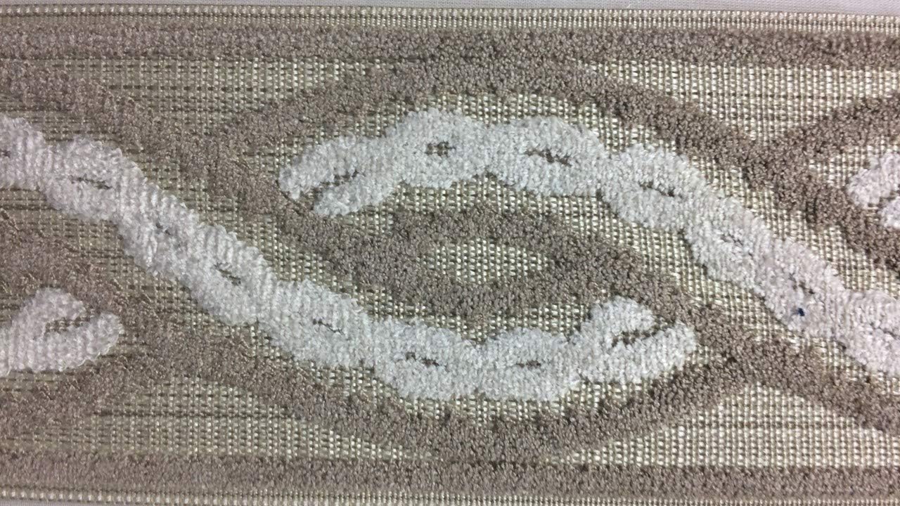 3.5" Woven Trim Tape with Velvet Embroidery H-1113/2 (Natural,Cream & Taupe)