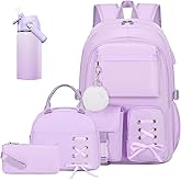 Scothen Backpack for Girls with Insulated Water Bottle, School Bag Bookbag for Teen Girls Kids Student, 14oz Termos Water Bottle Stainless Steel, Lunch Bag & Pencial Case, Back To School Gift (Purple)