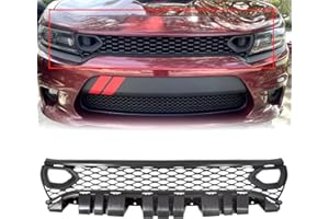 ECOTRIC Front Upper Grille Assembly Compatible With 2015-2023 Dodge Charger SRT SXT Pursuit R/T SE GT Scat Pack Daytona Replacement for 68417502AA Mesh Grill W/ 2 Side Bezels