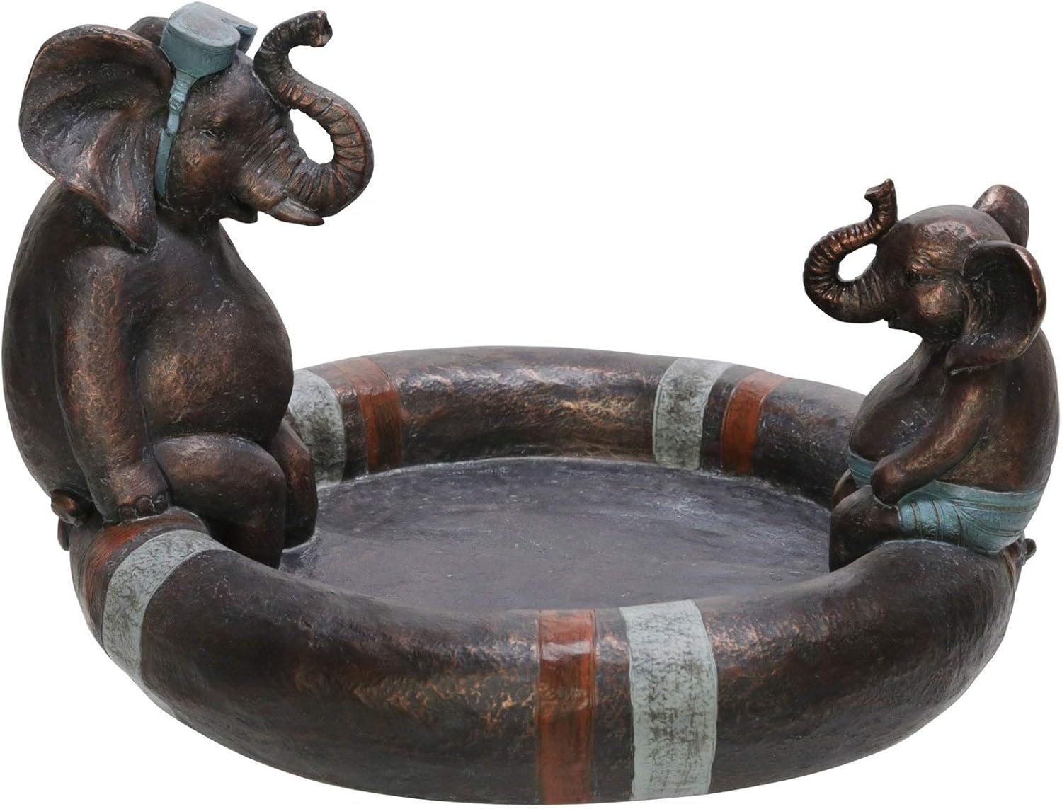 Polyresin 10" Dad Son Elephant Bird Bath Copper Brown