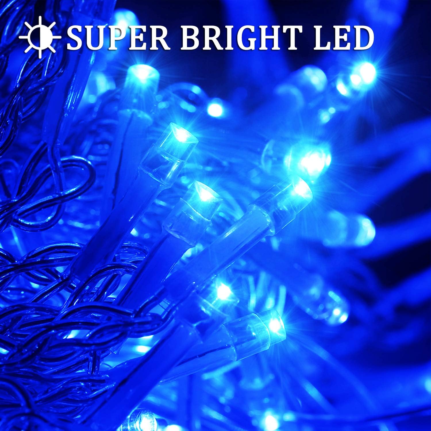 JMEXSUSS Blue Halloween String Lights Plug in 33ft 100 LED Christmas Lights 8 Modes Christmas String Lights Blue Fairy String Lights Indoor for Christmas Tree Home Party Bedroom Decoration : Garden & Outdoor
