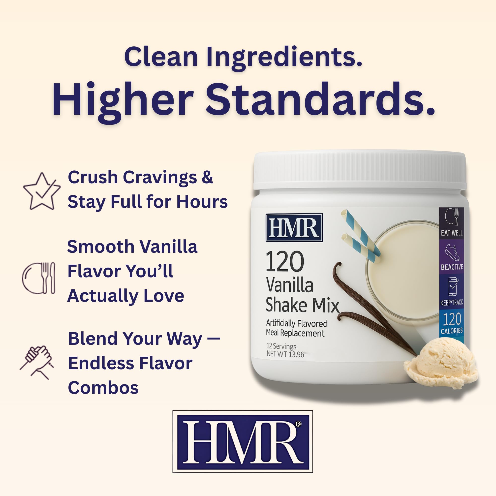 HMR 120 Vanilla Shake Meal Replacement Powder | Vanilla Shake Mix to Support Healthy Weight Loss | 12g of Protein | Nutritional Drink | Low Calorie Food | 12 Servings