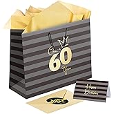Sumerk 1 PC 13" Large Gift Bag with Card Stickers and Tissue Paper 60th Birthday Bag for Women Men Happy 60th Birthday Gift Bag