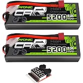 OVONIC 2s Lipo Battery 50C 5200mAh 7.4V Lipo Battery with Dean-Style T Connector for Car Truck Boat Vehicles (2 Packs)(with Lipo Voltage Checker)