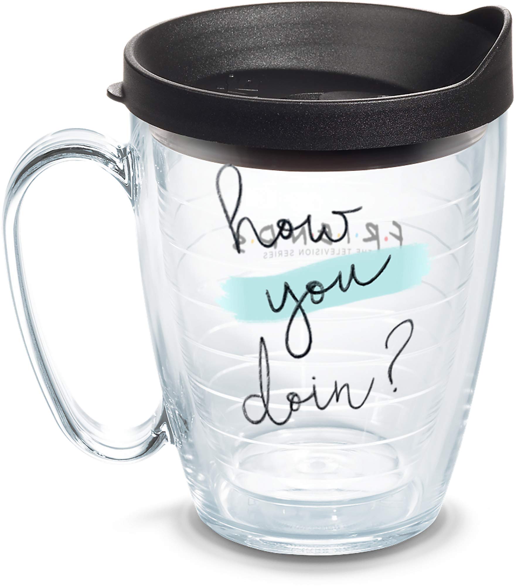 Tervis Warner Brothers - Friends How You Doin Insulated Tumbler with Wrap and Black Lid, 16oz Mug, Clear