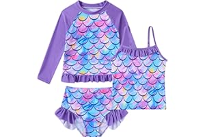 BFUSTYLE Girls Swimsuit 3 Pieces Rash Guard Kids Long Sleeves Bathing Suit 3-8 Years Sun Proction Swimwear Tankini
