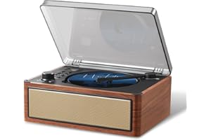 G Keni Retro CD Player Boombox, Dual HiFi Speakers with Bluetooth in/Out, Vintage Wooden Battery Powered Portable CD Player for Home, AUX/USB Playback, FM Radio Music Player (Brown)