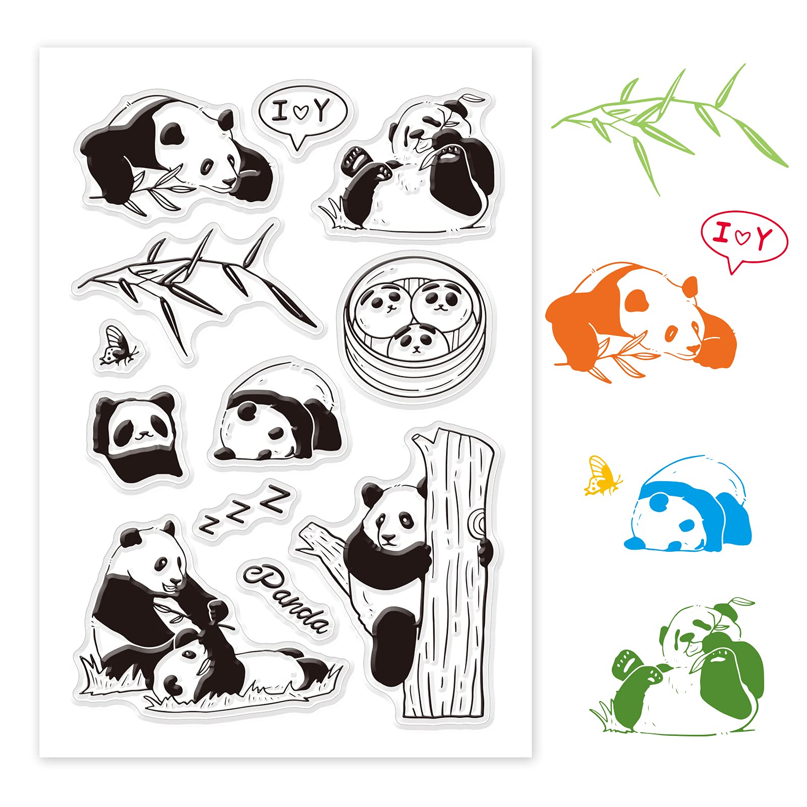 GLOBLELAND Panda Theme Clear Stamps Panda Bamboo Pattern Silicone Stamp for Card Making Decoration and DIY Scrapbooking
